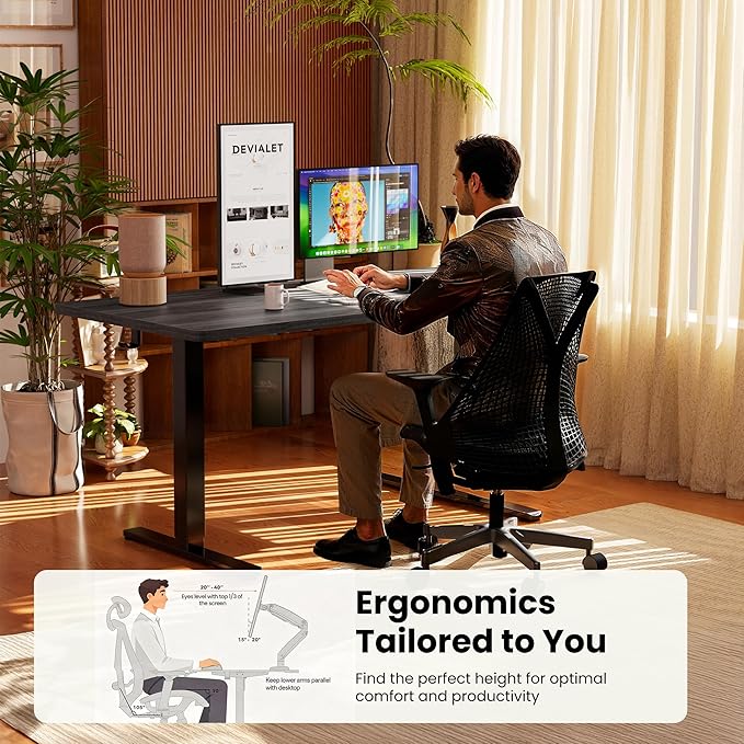ErGear Electric Standing Desk, 44 x 24 Inches Height Adjustable Stand up Desk, Sit Stand Home Office Desk, with Two-Piece Desktop (Grey)