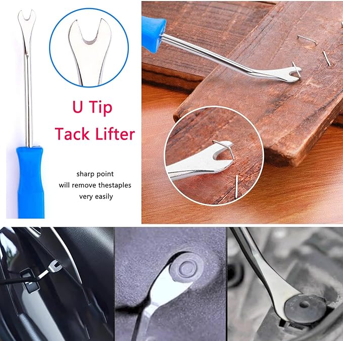 Puwany 5pcs Upholstery Staple Remover Tool with Nail Puller Pliers Tack Puller Staple Puller, Nail Remover Tool for Furniture Floor Carpet Wall Wooden Case Photo Frame，Zipper Package.