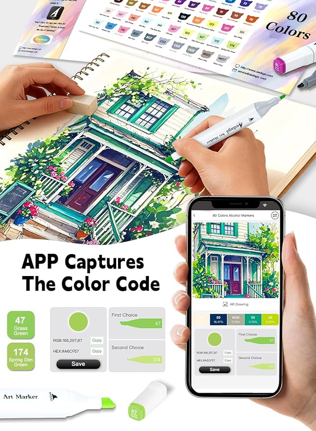 AEDAGA 240 Colors Alcohol Markers with Free App, Dual Tip Art Marker with Kickstand Case for Artists Adults. Alcohol Based Markers for Coloring Painting Sketching and Drawing, Great Gift