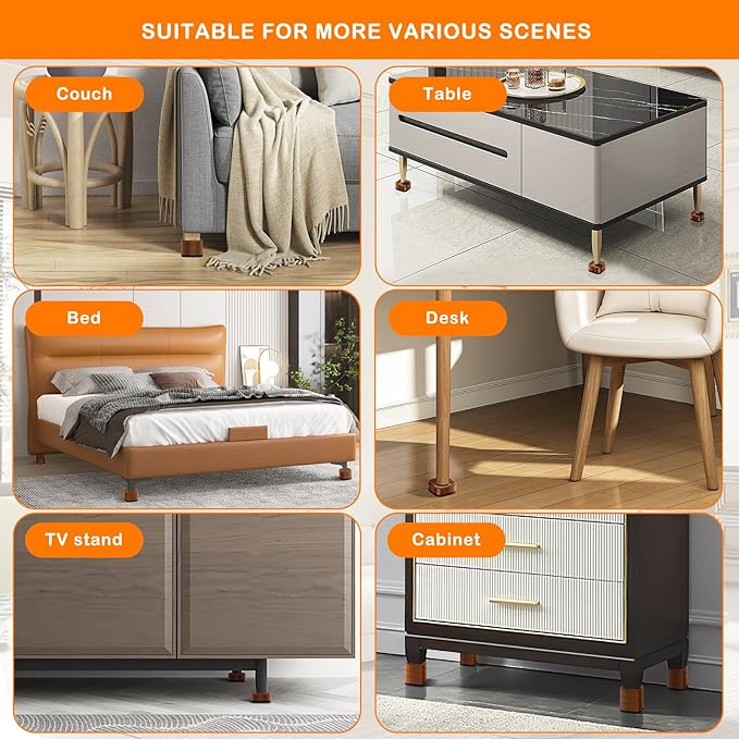 shouwuhho 6 Pack Furniture Risers Adjustable Bed Risers Heavy Duty Lifts Height 1", Square Stackable Bed Risers 1, 2 or 3 Inch for Desk Leg Table Couch Sofa Chair Bed Frame Legs Dorm, Brown