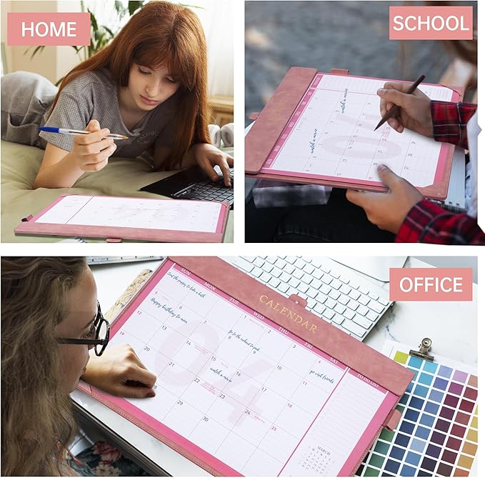 Yoment Desk Calendar 2026-2027, Jan 2026-Dec 2027, Large Desk Calendar with To-Do Lists, 24 Months Leather Desk Pad Wall Calendar with PVC Cover for Work Office School Home Women Men, 17 x 12, Pink