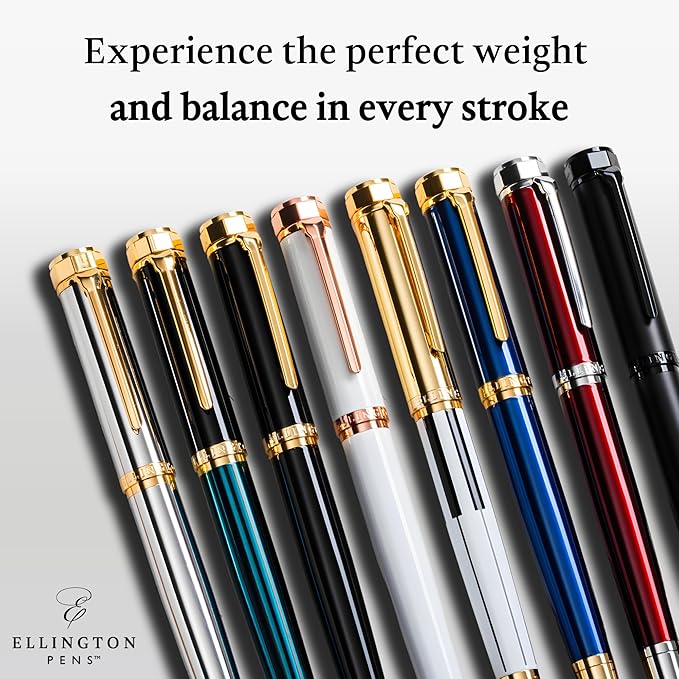 Ellington Pens Luxury Fountain Pen Set - Extra Fine Nib - Includes 3 Ink Cartridges, Refillable Ink Converter, Box - Fountain Pens For Writing, Calligraphy, Journaling, Sketching (Emerald Enigma)