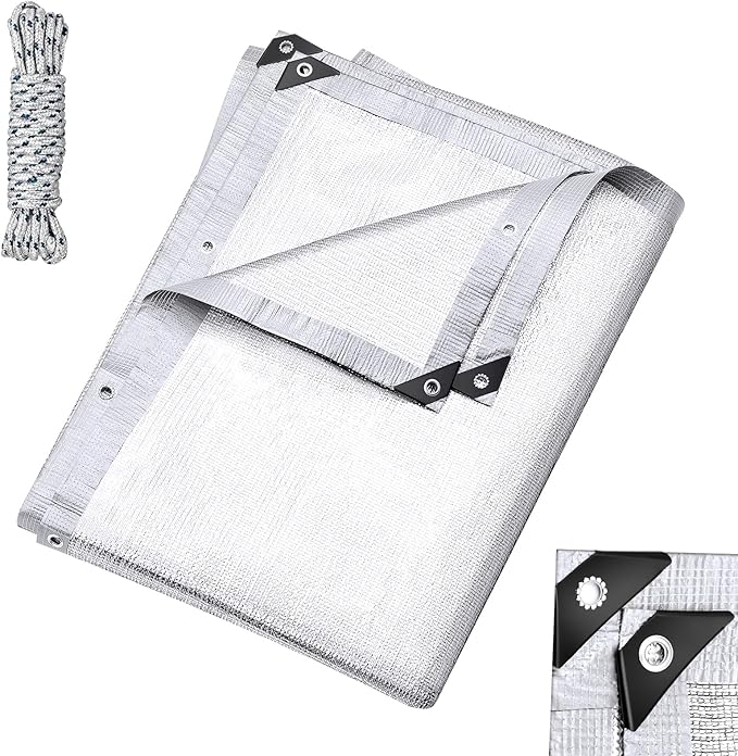 99% Aluminet Shade Cloth Reflective Tarp 6.5 x 10 ft Aluminium Cloth Porch Privacy Screen with Grommets for Car Garden Pergola Patio Sun Shade Kennel Cover Durable Mesh Canopy Cover Easy Setup