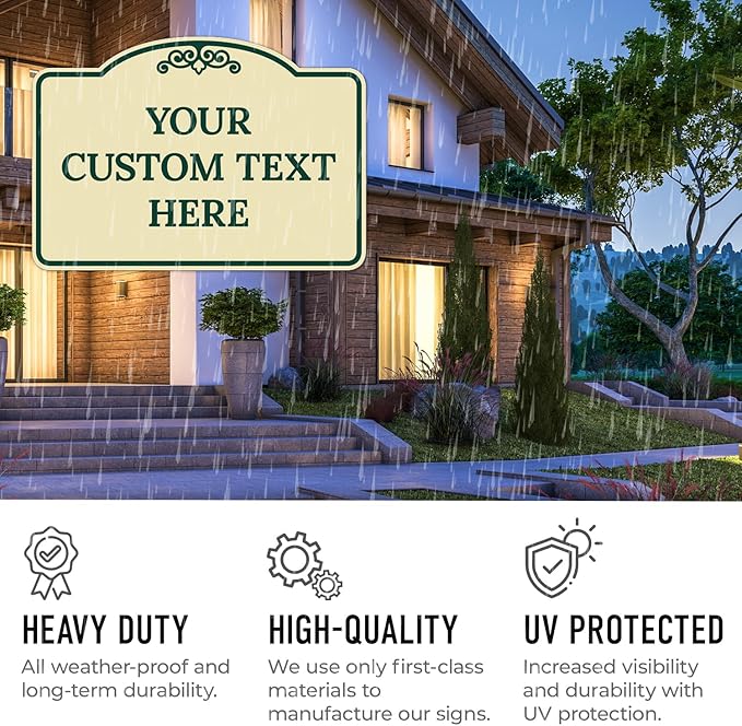 Custom Decorative Sign, Personalized Metal Sign for Business, Driveway, Home, Airbnb, Office Door Plaque, Green Border Sign, 7x10 Inches, ACM, Fade Resistant, Made in USA by Sigo Signs