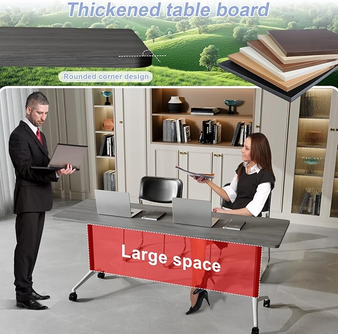 Conference Table Flip Top Mobile Conference Room Tables,Folding Conference Table with Wheels,Large Meeting Training Seminar Table Saving Space for Office Classroom(6C,61'')
