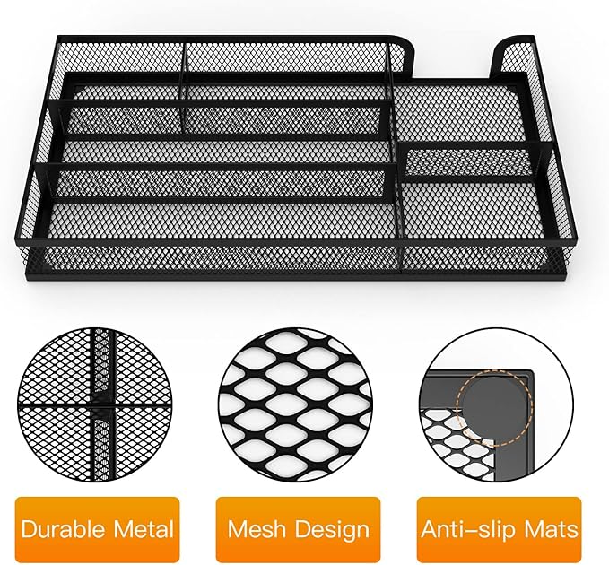 ITAYVAN Desk Drawer Organizer, Metal Mesh Dividers Organizer (Blak-2P, Small)