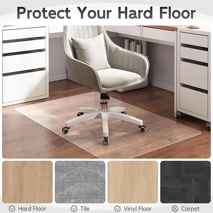 HOMEK Office Chair Mat for Hardwood Floor, 58" x 44" Clear Computer/Desk Chair Mat for Hard Floor, Thicker, Easy Glide, Non-Slip, Protects Hard Surfaces from Scratches, Ideal for Home or Office
