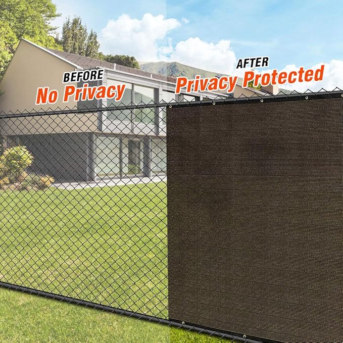 iCover 5x12ft Fence Privacy Screen, Heavy Duty Fencing Panels Screens, Outdoor Shade Cloth Mesh Barrier, Reinforced Bindings and Brass Grommets, Cable Zip Ties Included, Brown