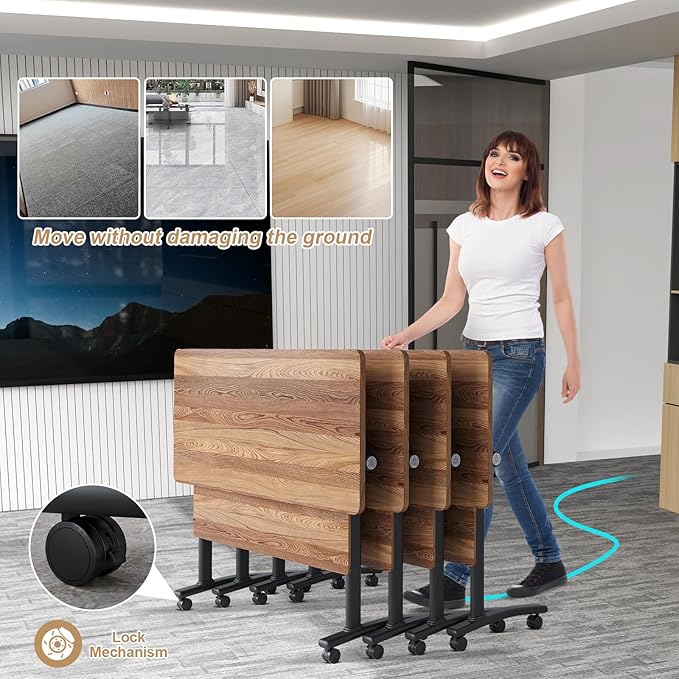 Conference Table Flip Top Mobile Conference Room Tables,Folding Conference Table with Wheels,Large Meeting Training Seminar Table Saving Space for Office Classroom(8B,70.8'')