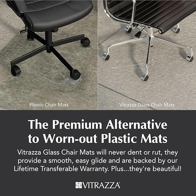 Vitrazza Glass Chair Mat 36” x 36” Superior ¼" Thick, Luminoso Standard Clear, Certified Tempered Safety Glass, Delivers a Smooth Glide, Protects Carpet or Wood, Beautiful in Home or Office