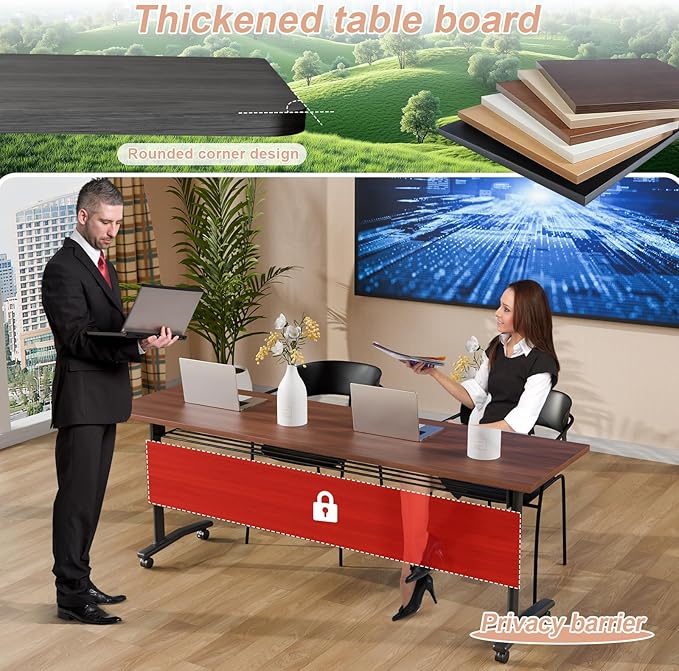 Conference Table Flip Top Mobile Conference Room Tables,Folding Conference Table with Wheels,Large Meeting Training Seminar Table Saving Space for Office Classroom(6D,55.1'')