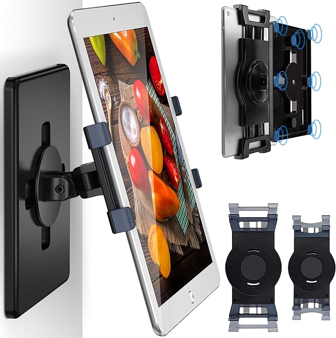 AboveTEK Universal Magnetic Tablet Mount, Swivel Tablet Stand, 360° Rotating Clamp Holder Fits 6-13" Display Tablets, Strong Attach to Metal Surface on Cabinet Whiteboard Kitchen Fridge Steel Car Door