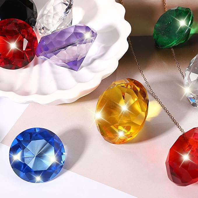 PATIKIL 5 Pcs Diamond Crystal Paperweight, 40mm / 1.57 Inch Crystal Paperweight Paper Weight for Home Office Desktop Table Decor Wedding Party Jewelry Ornaments, Yellow