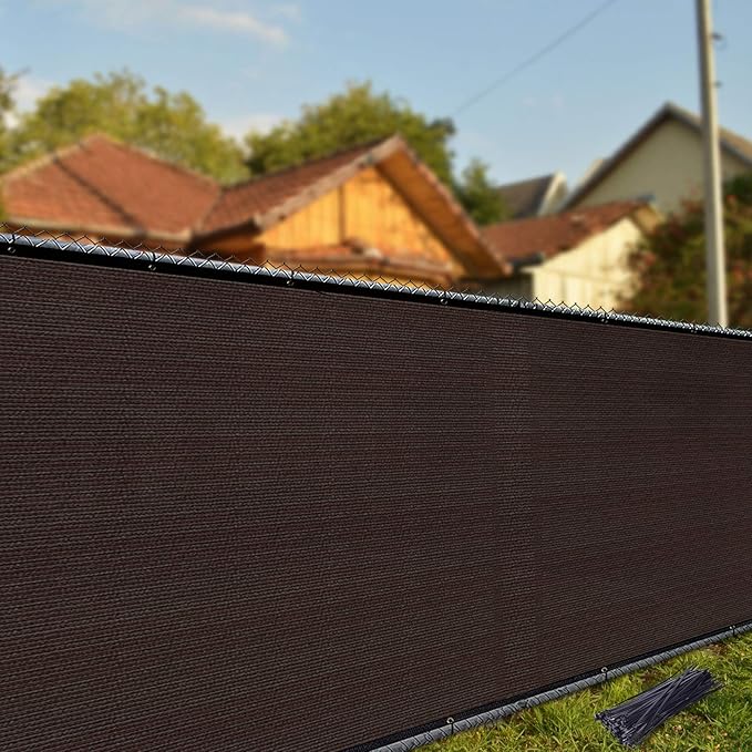 iCover 6x12ft Privacy Screen Fence, Outdoor Fencing Panels, Garden Windscreen Mesh Shade Sail Net Barrier, Include Reinforced Bindings and Brass Grommets Cable Zip Ties, Brown