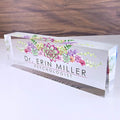 Artblox Office Desk Name Plate Personalized | Custom Name Plates for Desks | Succulents Design On Clear Acrylic Glass | Office Desk Decor - (8" x 2.5")