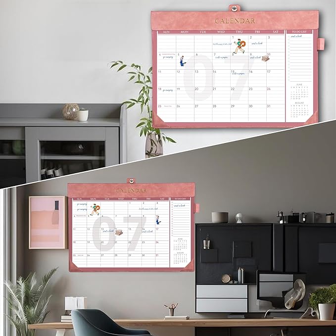 Yoment Desk Calendar 2026 Leather Desk Calendar with To-Do Lists, 13 Months Desk Pad Wall Calendar with Pen Holders PVC Cover for Work Office School Home Women Men, Dec 2025-Dec 2026, 17 x 12, Pink
