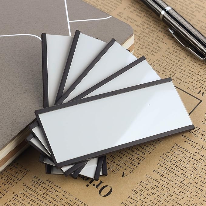 LLPT Magnetic Label Holder 2” x 1” 50 Packs C Channel 300g White Paper Cards Protective Film Strong Removable for Shelf White Board Toolbox Metal Wall Cabinet Drawer(MH2150)