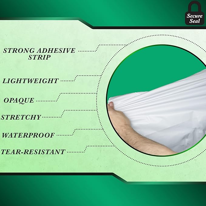 500 Pack Secure Seal White Poly Mailers - 14.5x19 Safe Shipping Bags - E-Commerce Self Sealing 2 Mil Poly Envelopes