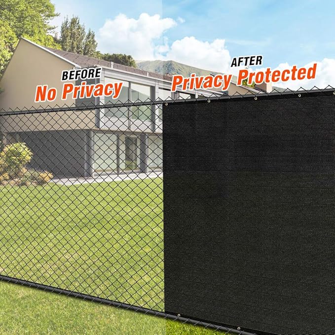 iCover 6x12ft Privacy Screen Fence, Outdoor Fencing Panels, Garden Windscreen Mesh Shade Sail Net Barrier, Include Reinforced Bindings and Brass Grommets Cable Zip Ties, Black