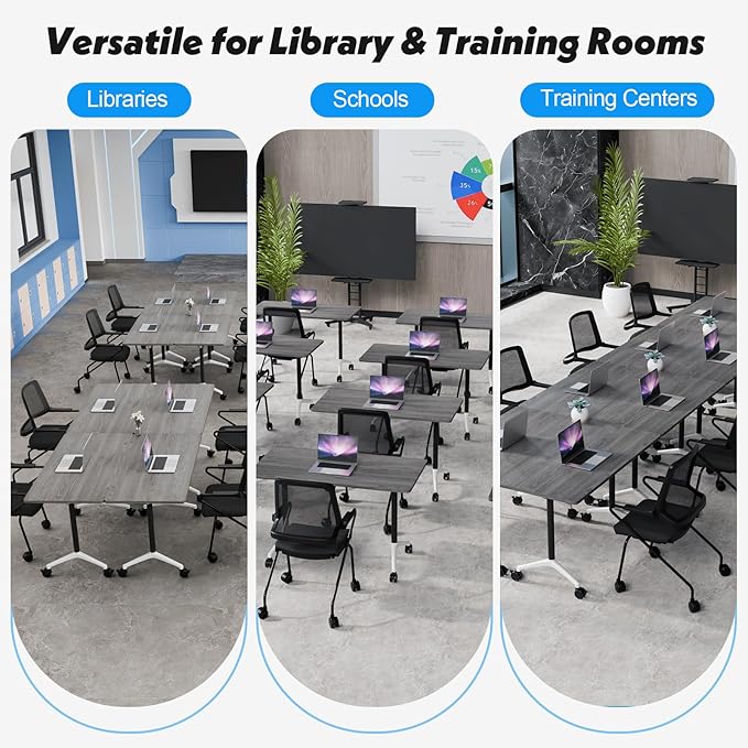 Goakwwuz Conference Room Table, Folding Conference Tables,Thicken Grey Tabletop,Flip Top Wooden Seminar Meeting Room Table for Conference Room Offices (6, Grey, 61.0“)