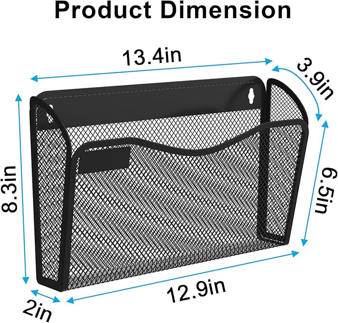 BOHDK Wall File Organizer, Mesh Hanging File Organizer, Home Office Organization and Storage, 3 Single Pockets Document Magazine Rack