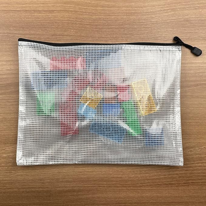 Oaimyy-11 x 14"-18 Pcs-Plastic Mesh Zipper Pouch Document Folders Bag Zip File Bags for Office Supplies,Home,Travel Storages,Puzzle Board Games Storage- (Multicolor)