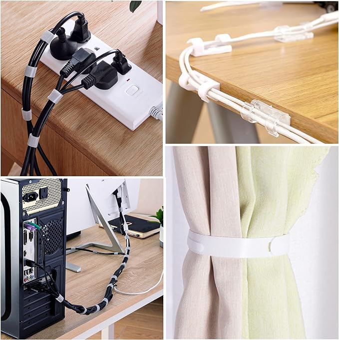 ELII 328Pcs Cable Management Kit, 8 Magnetic Cable Clips,69Adhesive Cable Holder,4 Cable Sleeve Split,22Reusable Cable Strap,200 Nylon Cable Zip Ties with 25 Mounts TV Home(White)