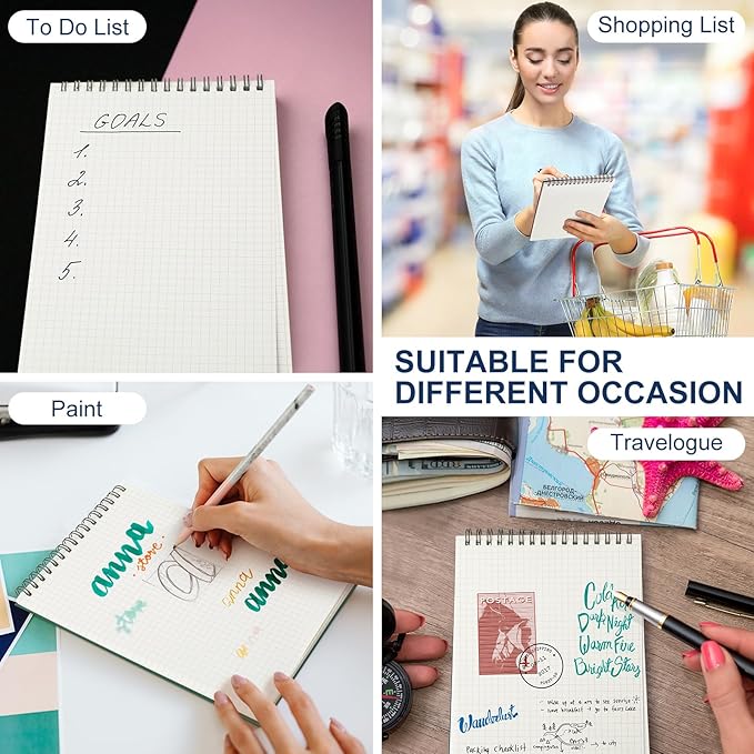 Engrowtic 6 Pack Graph Paper Spiral Notepad A5 Top Wirebound Notepad Grid Notebook Steno Pads Memo Notebook Grid Paper 140 Pages for Writing Sketching Drawing Office Supplies (Dark Color)
