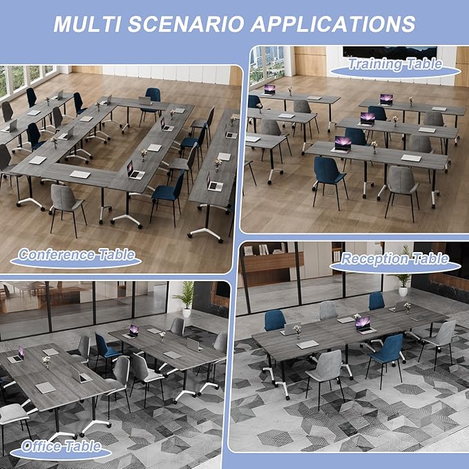 Conference Table Flip Top Mobile Conference Room Tables,Folding Conference Table with Wheels,Large Meeting Training Seminar Table Saving Space for Office Classroom(4C,61'')