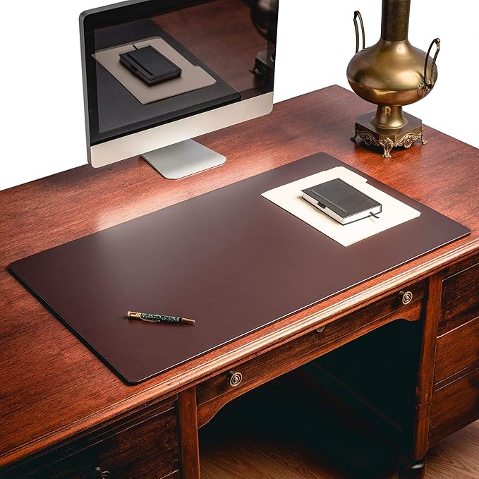 Dacasso Pad Without Side Rails Luxury Leather Blotter for Writing-Executive Desk Surface Protector, 38" x 24", Chocolate Brown