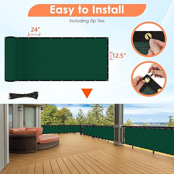 iCover 4x25ft Privacy Screen Fence, Outdoor Fencing Panels, Garden Windscreen Mesh Shade Sail Net Barrier, Include Reinforced Bindings and Brass Grommets Cable Zip Ties,Green