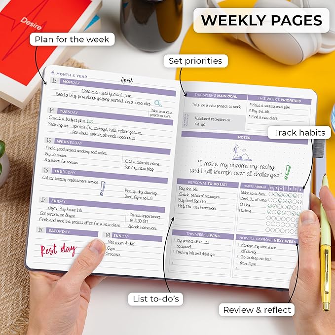 Clever Fox Planner 2nd Edition – Colorful Weekly & Monthly Goal Planner, Time Management & Productivity Organizer, Undated, A5 (Silver Black)