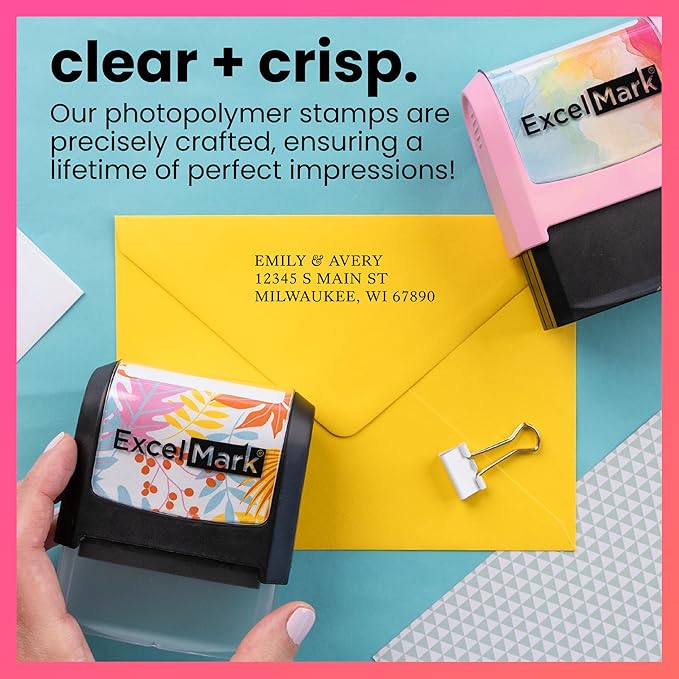 ExcelMark Address Stamp - Custom Return Address Stamp with Elegant Designs, Vibrant Colors & Patterns – Perfect for Mail, Invitations & Gifts (Peach Mount, Everyday Elegance)