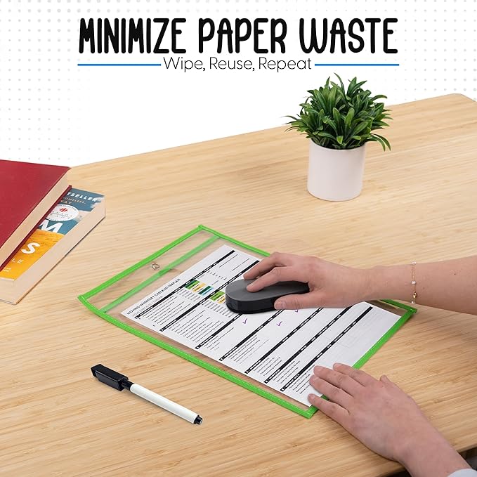 Essex Wares - 25 Pack, Assorted, Job Ticket Holders, 10" Wide x 13.5" Tall - Clear Plastic Shop Ticket Holders - Easy to Use, Reusable & Easy Erase Plastic Invoice Holders, Water-Resistant & Durable