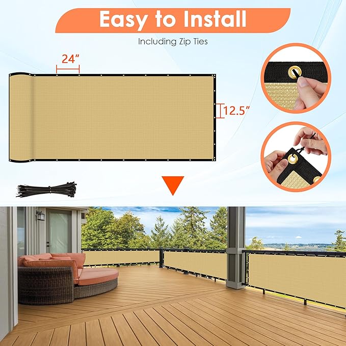 iCover 5x50ft Privacy Screen Fence, Outdoor Fencing Panels, Garden Windscreen Mesh Shade Sail Net Barrier, Include Reinforced Bindings and Brass Grommets Cable Zip Ties, Sand