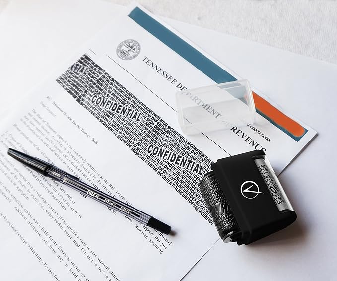 Vantamo Identity Theft Protection Roller Stamp for Hiding Sensitive Information, Wide Confidential Stamp with 3 Ink Refill, Security Stamp Roller for Identity Theft Prevention, Classy Black