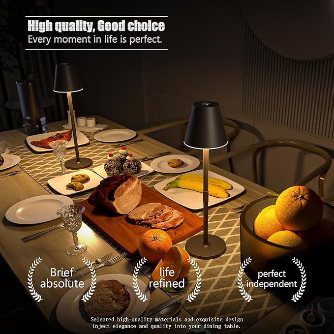 Timjorman Modern LED Cordless Table Lamp, 4000mAh Rechargeable Battery, 3 Level Brightness Night Light, Metal Shell, Minimalist Design, for Couples Dinner/Coffee Table/Restaurant/Bedroom, Khaki