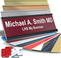 Personalized Name Plate with Choice of Mounting for Walls, Doors, Desk Holders, Cubicles, Hanging and More - Custom Burgandy Plastic White Letters - USA Made 2x8 - B26