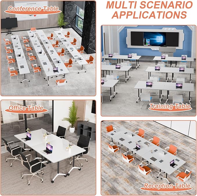 Conference Table Flip Top Mobile Conference Room Tables,Folding Conference Table with Wheels,Large Meeting Training Seminar Table Saving Space for Office Classroom(4A,47.2'')