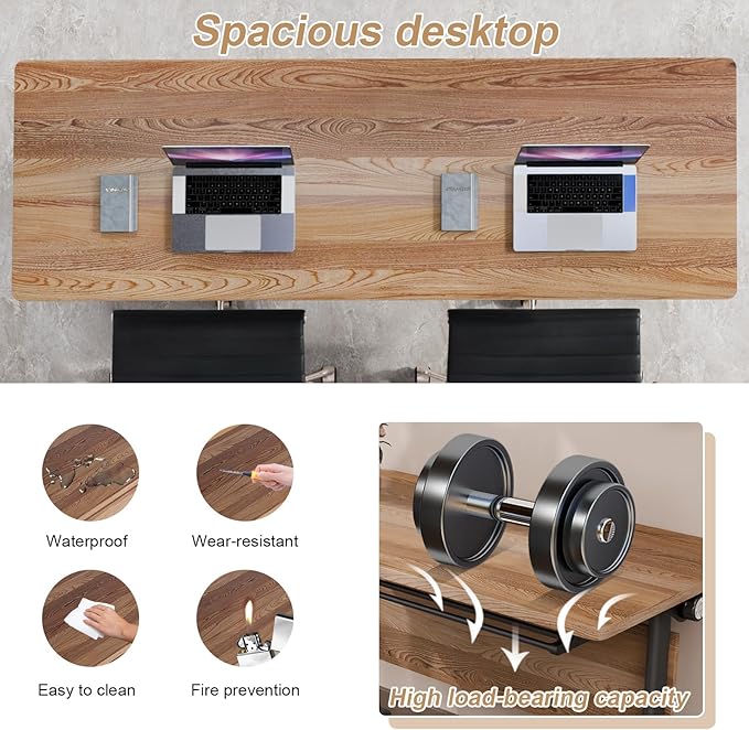 Conference Table Flip Top Mobile Conference Room Tables,Folding Conference Table with Wheels,Large Meeting Training Seminar Table Saving Space for Office Classroom(10B,61'')