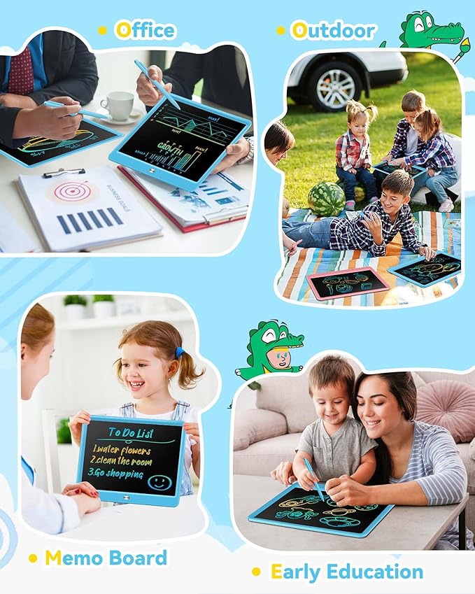 KOKODI 15 Inch LCD Writing Tablet with Anti-Lost Stylus, Erasable Doodle Board Colorful Toddler Drawing Pad, Car Travel School Games Toys for 3 4 5 6 7 8 Kids, Birthday Gift for Girls Boys Blue