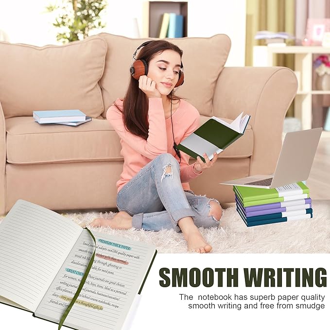 EMOMAS Lined Journal Notebook, 6Pack Hardcover Notebook for Men & Women – Journals for Writing, Work, School, Home & Daily Notes, 160 Pages – Medium A5, 5.7"x8", 100 gsm Thick Paper (Olive Green)