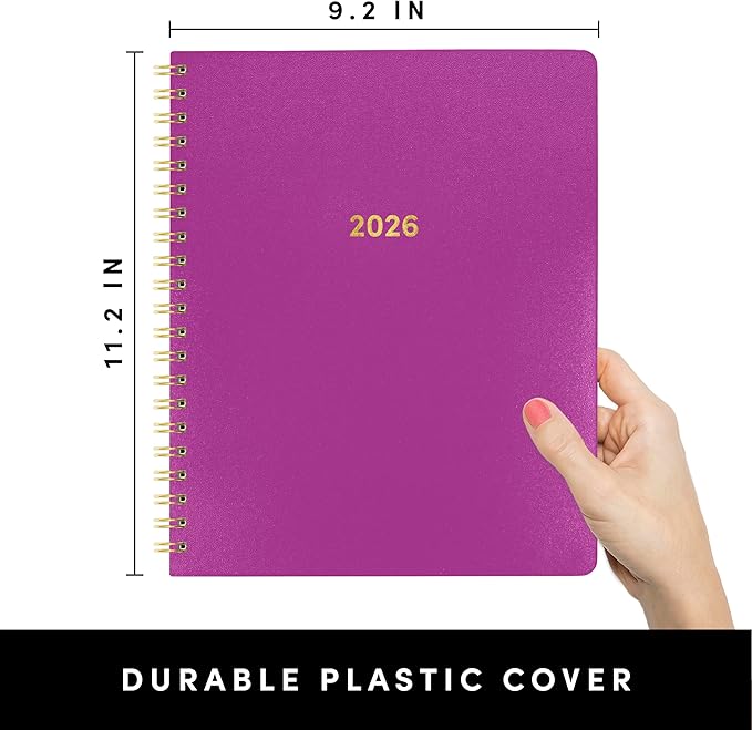 PAPERAGE 2026 Weekly & Monthly Planner, 12 Months (January 2026 - December 2026), 9.2 in x 11.2 in, Spiral Bound 2026 Planner with Weekly, Monthly & Yearly Views, Note Pages & Inner Pocket – Raspberry