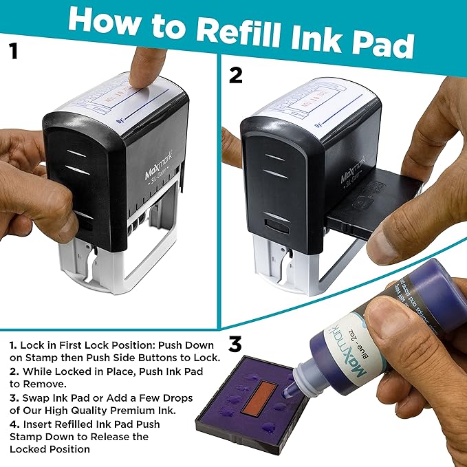 MaxMark Large Self-Inking Rubber Date Office Stamp with Faxed Phrase & Date - Blue/Red Ink, 12-Year Band - Style 3