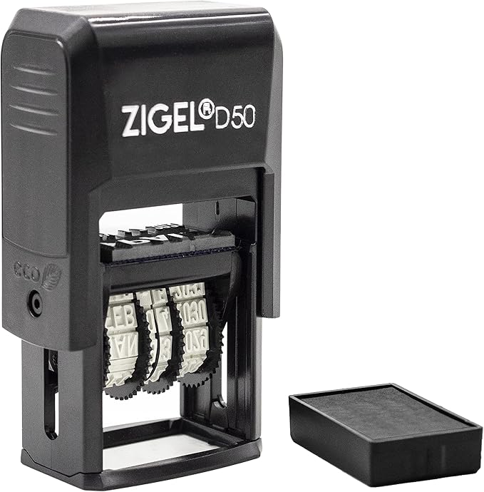 ZIGEL D50 Date Stamp with Posted - Self Inking Date Stamp - Black
