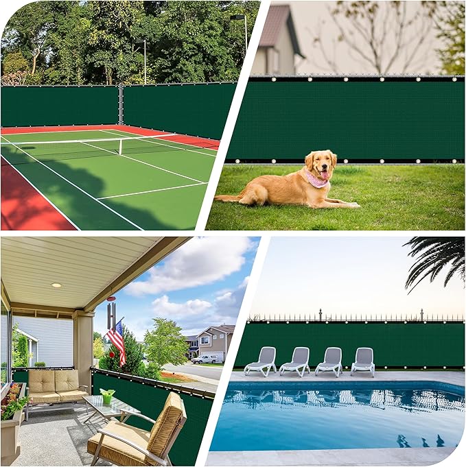 iCover 5x12ft Fence Privacy Screen, Heavy Duty Fencing Panels Screens, Outdoor Shade Cloth Mesh Barrier, Reinforced Bindings and Brass Grommets, Cable Zip Ties Included, Green