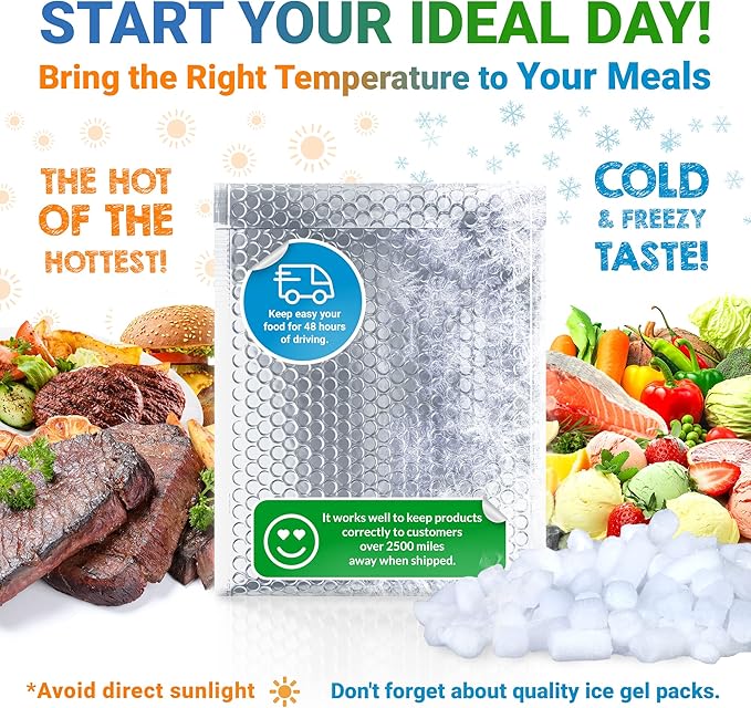 Amiff Silver Thermal Bubble Mailer, 11 x 15 Inches. 50 Pack Metallic Bubble Mailers. Self-Seal Insulated Mailers for Cold Shipping. Padded Envelopes Waterproof. Thermal Bag for Food, Cosmetics