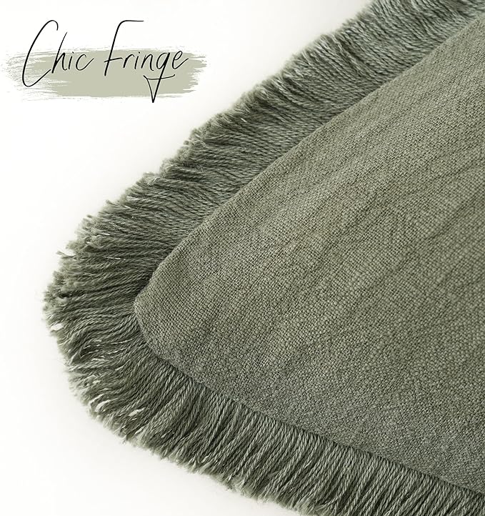 Foindtower Set of 2 Decorative Linen Fringe Throw Pillow Covers Boho Farmhouse Cushion Cover with Tassels Accent Pillowcase for Couch Bed Sofa Living Room Home Bedroom Decor, 12×24 Inch, Olive Green