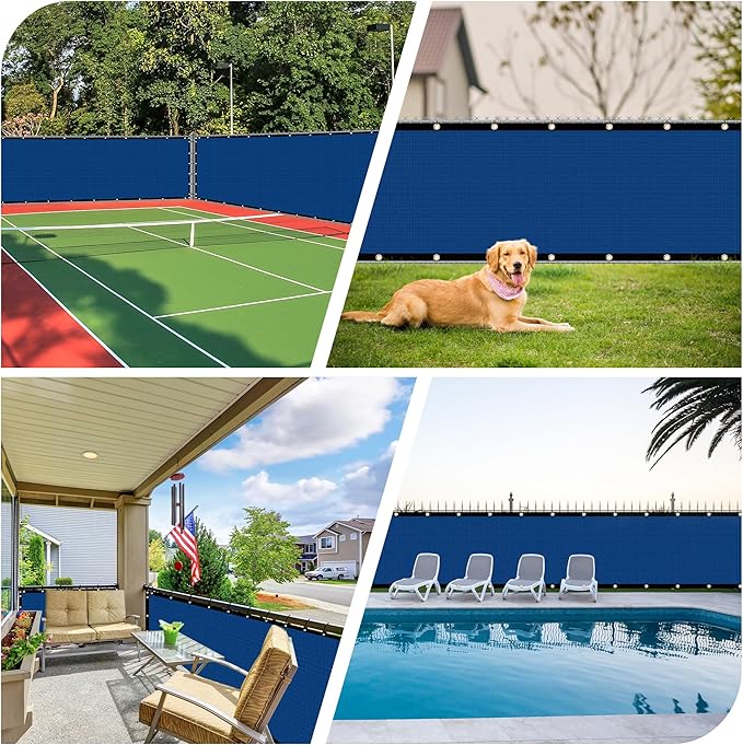 iCover 4x50ft Privacy Screen Fence, Outdoor Fencing Panels, Garden Windscreen Mesh Shade Sail Net Barrier, Include Reinforced Bindings and Brass Grommets Cable Zip Ties, Blue