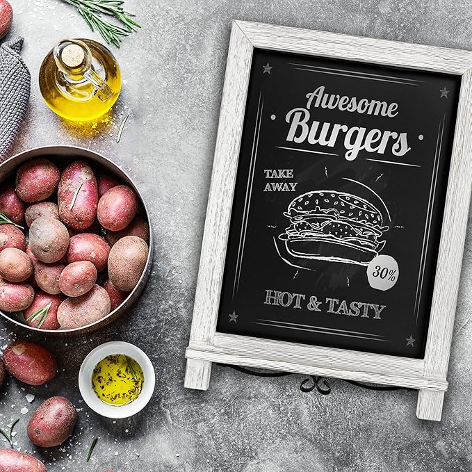 Rustic Whitewash Tabletop Chalkboard Sign/Hanging Magnetic Wall Chalkboard/Small Countertop Chalkboard Easel/Kitchen Countertop Memo Board / 12" x 17" in. Weddings, Birthdays, Baby Announcements